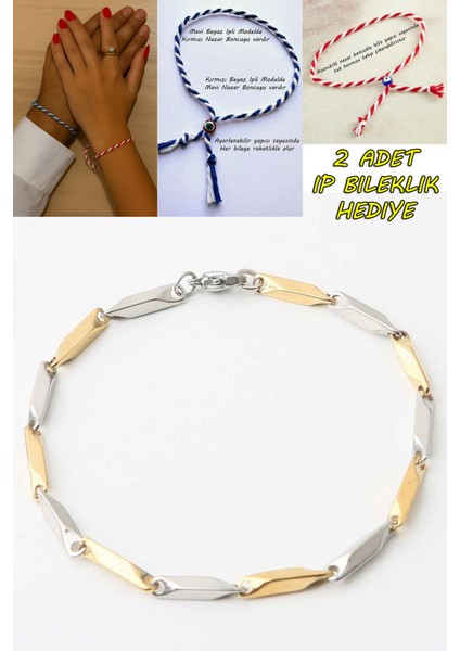 Sarı Beyaz Renk Kare Küp Model Erkek Çelik Bileklik Künye eck05bsrb