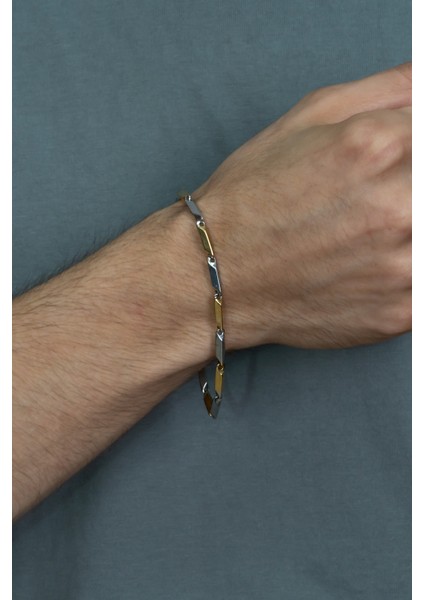 Sarı Beyaz Renk Kare Küp Model Erkek Çelik Bileklik Künye eck05bsrb fırsatları