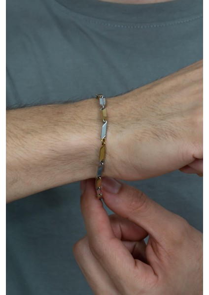 Sarı Beyaz Renk Kare Küp Model Erkek Çelik Bileklik Künye eck05bsrb indirimleri