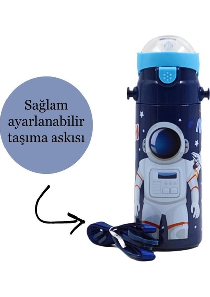 Siyah 550 ml Metal Matara, Pipetli, Uzay Temalı, Kırtasiye ve Oyuncaklar İçin Mükemmel