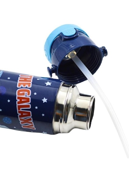 Siyah 550 ml Metal Matara, Pipetli, Uzay Temalı, Kırtasiye ve Oyuncaklar İçin Mükemmel modelleri