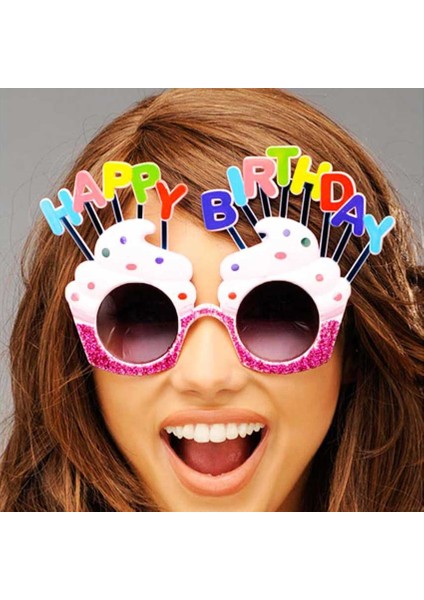 Büro Ev Ofis Gösteri Kostüm Gözlüğü Için 12X7CM Beyaz Fuşya Happy Birthday Gözlük