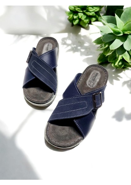 Erkek Deri Iç Taban Tokalı Ayarlanabilir Yumuşak Ev ve Dışarı Terliği