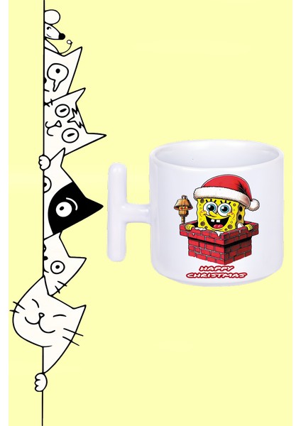 Happy Chrıstmas Noel Yılbaşı Tasarım Baskılı Beyaz T Sap Kupa Bardak
