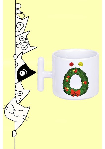 Ö Harf Yeni Yıl Noel Yılbaşı Tasarım Baskılı Beyaz T Sap Kupa Bardak