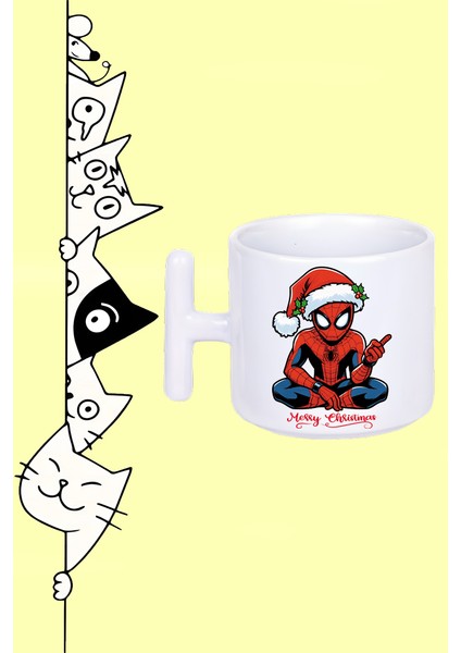 Marry Chrıstmas Örümcek Adam Karakter Spider Tasarım Baskılı Beyaz T Sap Kupa Bardak