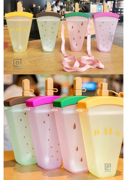 Renkli Karpuz Desenli 300 ml Plastik Su Şişesi, Spor ve Günlük Kullanım İçin Mükemmel