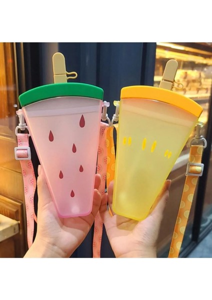 Renkli Karpuz Desenli 300 ml Plastik Su Şişesi, Spor ve Günlük Kullanım İçin Mükemmel