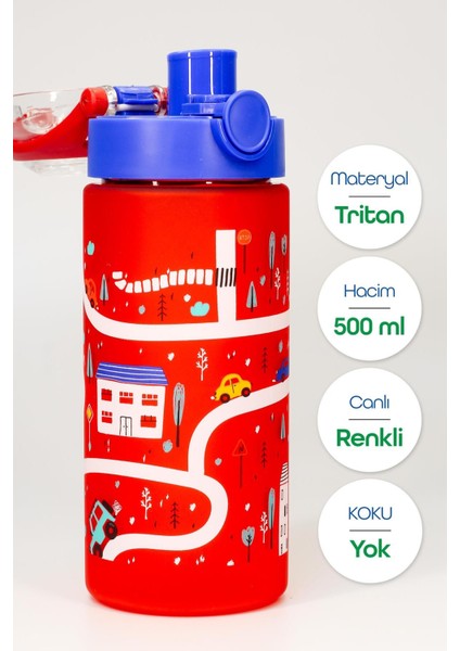 Kırmızı Çocuk Tritan Su Şişesi 500 mL, BPA'sız, Geniş Ağız, Plastik fiyatları