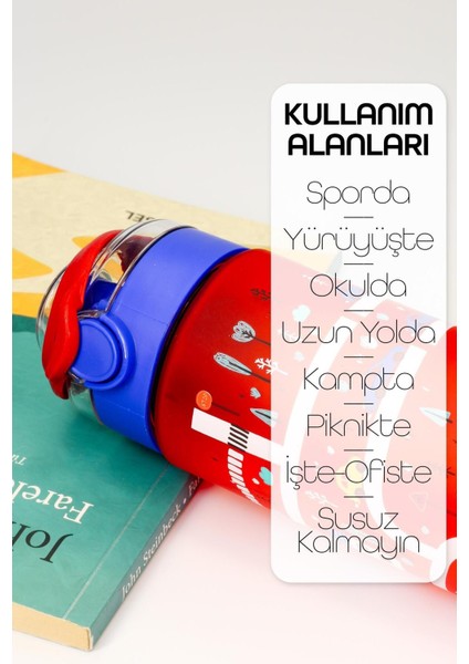 Kırmızı Çocuk Tritan Su Şişesi 500 mL, BPA'sız, Geniş Ağız, Plastik modelleri