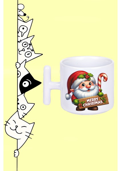 Noel Baba Yeni Yıl Marry Chrıstmas Tasarım Baskılı Beyaz T Sap Kupa Bardak