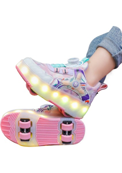 Çocuk Spor Ayakkabı LED Parlayan Erkek ve Kadın Dört Tekerlekli Spor Ayakkabı (Yurt Dışından)