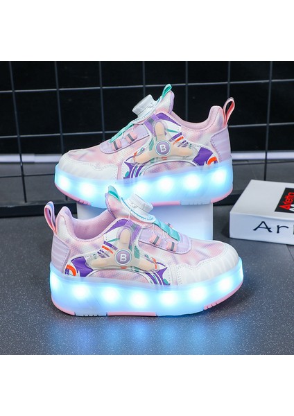 Çocuk Spor Ayakkabı LED Parlayan Erkek ve Kadın Dört Tekerlekli Spor Ayakkabı (Yurt Dışından)