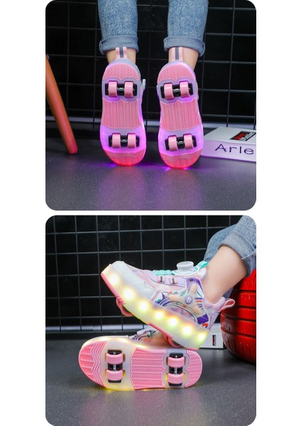 Çocuk Spor Ayakkabı LED Parlayan Erkek ve Kadın Dört Tekerlekli Spor Ayakkabı (Yurt Dışından)