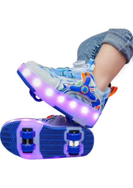 Çocuk Spor Ayakkabı Çocuk LED Parıltılı Ayakkabılar Kız Dört Tekerlekli Spor Ayakkabı (Yurt Dışından)