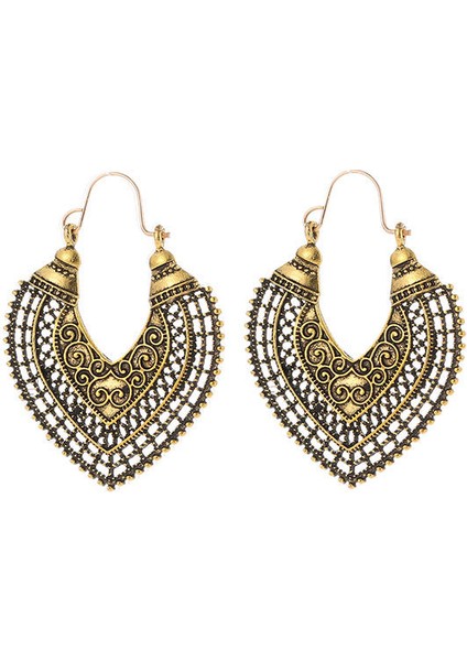 Etnik Tarz Oyma Küpeler Kadın Antik Bronz Atılı Içi Boş Çiçekler ve Yapraklar Küpeler Bohem Yeşillik Küpeler (Yurt Dışından)