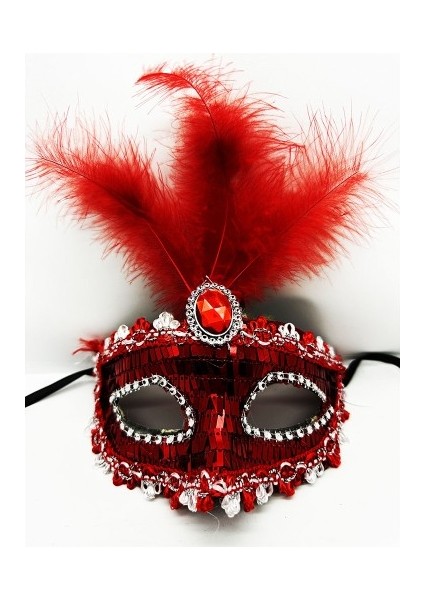 Büro Ev Ofis Etkinlik Gösteri Parti Kostümü Için Kırmızı Payetli Pullu Tüylü Stil Maske