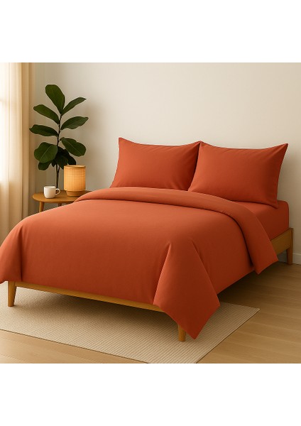 Tek Kişilik %100 Pamuk Nevresim Takımı 160 x 220 cm , Lastikli Çarşaflı Set, Gül Kurusu
