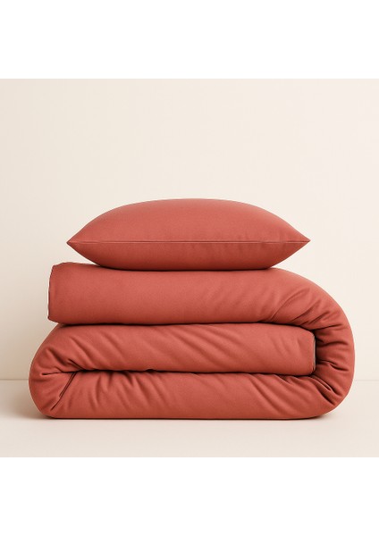 Tek Kişilik %100 Pamuk Nevresim Takımı 160 x 220 cm , Lastikli Çarşaflı Set, Gül Kurusu