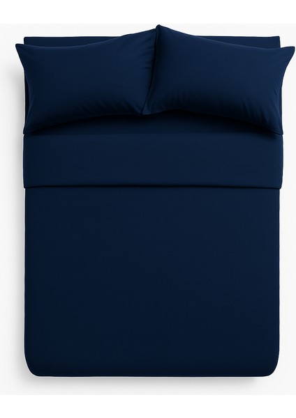 Tek Kişilik %100 Pamuk Nevresim Takımı 160 x 220 cm , Lastikli Çarşaflı Set, Lacivert fırsatları