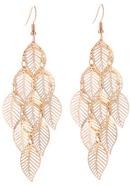 Etnik Tarz Oyma Küpeler Kadın Antik Bronz Atılı Içi Boş Çiçekler ve Yapraklar Küpeler Bohem Yeşillik Küpeler (Yurt Dışından)