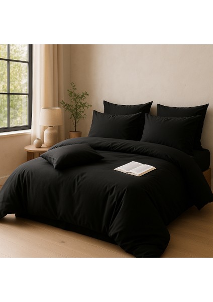 Tek Kişilik %100 Pamuk Nevresim Takımı 160 x 220 cm , Lastikli Çarşaflı Set, Siyah fiyatları