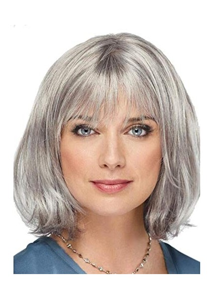 Büro Ev Ofis Etkinlik Gösteri Kostüm Peruğu Için Gri Kısa Saç Yaşlı Teyze Saç Peruk