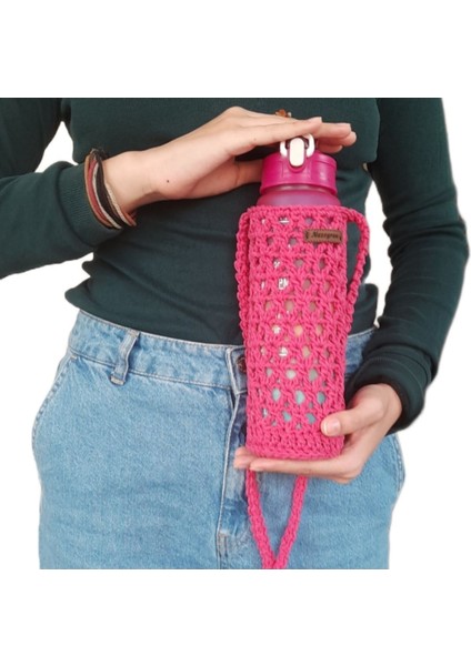 Fuşya motivasyon matarası ve pratik taşıma çantası, enerjinizi her yerde taşıyın!