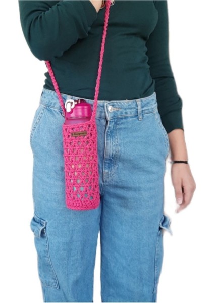 Fuşya motivasyon matarası ve pratik taşıma çantası, enerjinizi her yerde taşıyın!