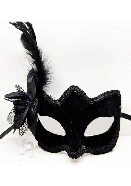 Etkinlik Gösteri Parti Kostümü İçin Siyah Süet Yandan Tüylü Incili Maske fiyatları