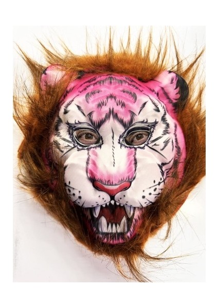 Etkinlik Gösteri Kaplan Kostümü İçin Kahve Saçlı Pembe Yüz Peluş Maske