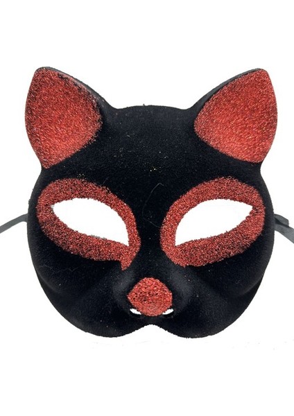 Etkinlik Gösteri Kedi Kostümü İçin Siyah Kırmızı Simli Süet Maske fiyatları
