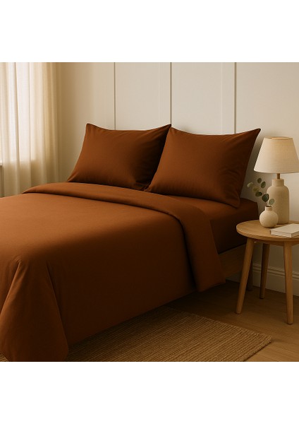 Tek Kişilik %100 Pamuk Nevresim Takımı 160 x 220 cm , Lastikli Çarşaflı Set, Kahverengi fiyatları