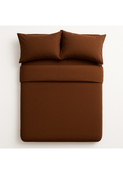 Tek Kişilik %100 Pamuk Nevresim Takımı 160 x 220 cm , Lastikli Çarşaflı Set, Kahverengi fırsatları