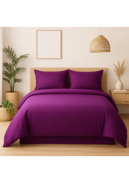 Tek Kişilik %100 Pamuk Nevresim Takımı 160 x 220 cm , Lastikli Çarşaflı Set, Mor