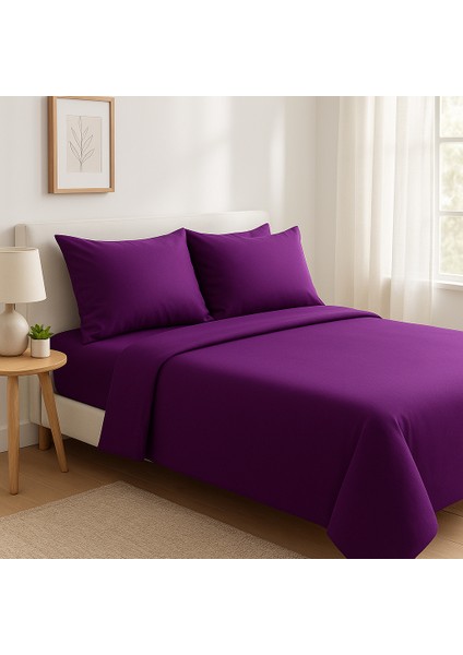 Tek Kişilik %100 Pamuk Nevresim Takımı 160 x 220 cm , Lastikli Çarşaflı Set, Mor fiyatları