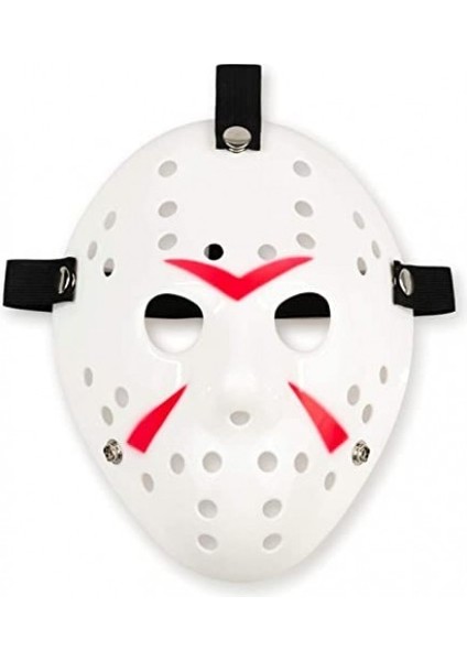 Gösteri Kostüm Maskesi İçin Beyaz Kırmızı Çizgili Tam Yüz Hokey Maske