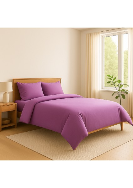 Tek Kişilik %100 Pamuk Nevresim Takımı 160 x 220 cm , Lastikli Çarşaflı Set, Lila fiyatları