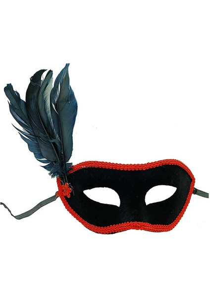 Gösteri Balo Kostümü İçin 21 x 20 cm Siyah Yan Tüylü Süet Kaplı Maske