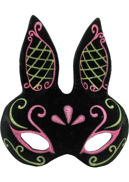 Gösteri Tavşan Kostümü İçin 18 x 16 cm Siyah Pembe Golden Sim Maske