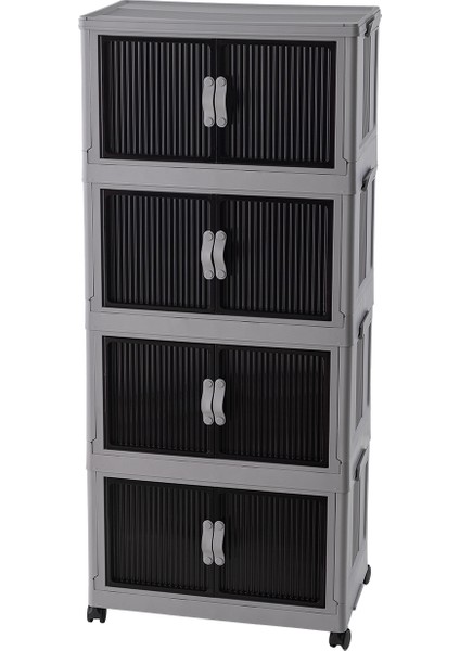 Davin 4 Katlı Portatif Kapaklı Dolap - Soft Gri