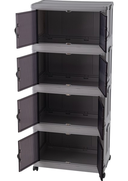 Davin 4 Katlı Portatif Kapaklı Dolap - Soft Gri