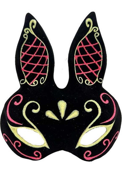Gösteri Tavşan Kostümü İçin 18 x 16 cm Siyah Golden Sim Süet Kaplı Maske