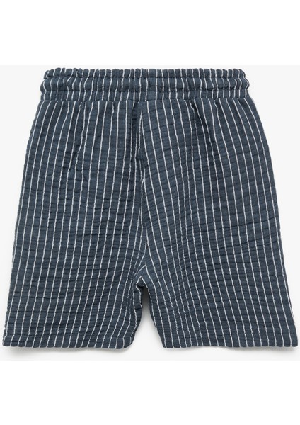 Beli Bağcıklı Pamuklu Çizgili Bermuda Müslin Şort fiyatları