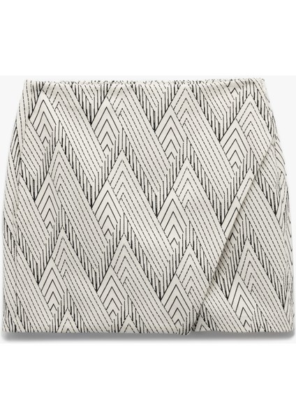 Gabardin Pamuklu Slim Fit Geometrik Desenli Mini Şort Etek