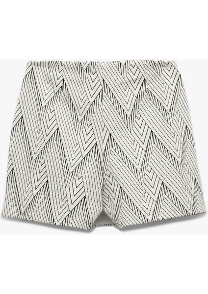 Gabardin Pamuklu Slim Fit Geometrik Desenli Mini Şort Etek