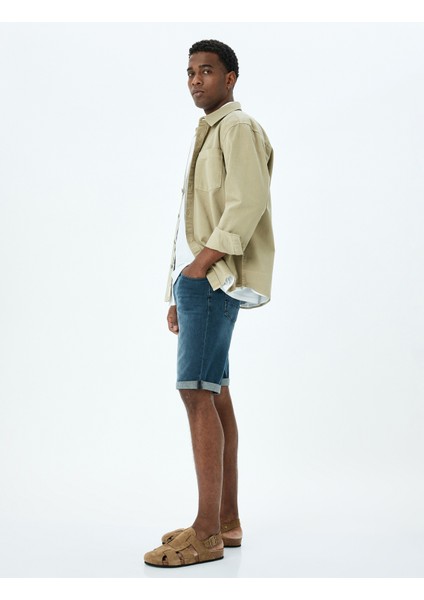 Katlamalı Paçalı Pamuklu Cep Detaylı Slim Fit Kot Şort fiyatları