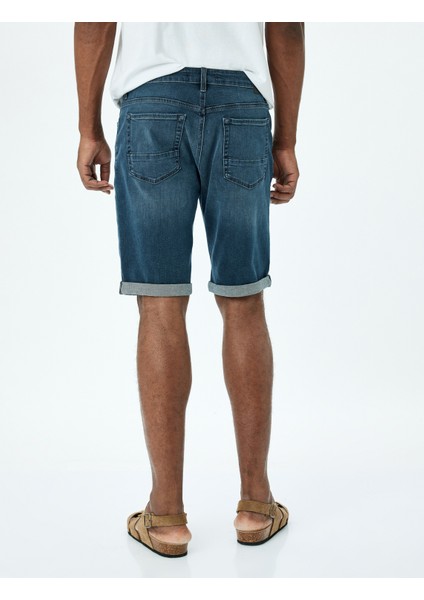 Katlamalı Paçalı Pamuklu Cep Detaylı Slim Fit Kot Şort fırsatları