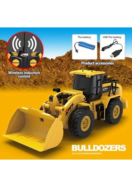 Uzaktan Kumandalı Işıklı Rc Bulldozer 1:24 Ölçekli Inşaat Aracı – 6ch, Şarjlı