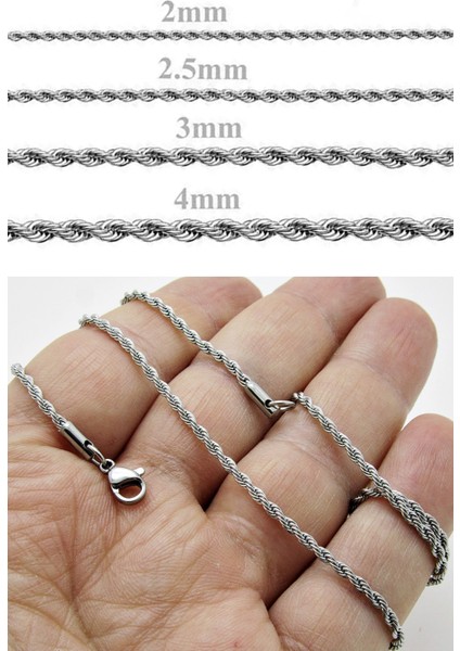 Burgu Halat Erkek Çelik Zincir Kolye 2.5 mm İnce b028i